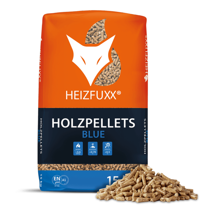 Heizfuxx Holzpellets Blue 15kg x 65 Sack 975kg Palette Weichholzpellets Enplus A1 Pellets