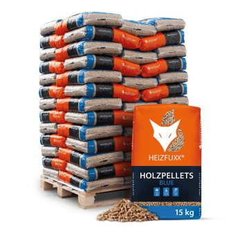 Heizfuxx Holzpellets Blue 15kg x 65 Sack 975kg Palette Weichholzpellets Enplus A1 Pellets