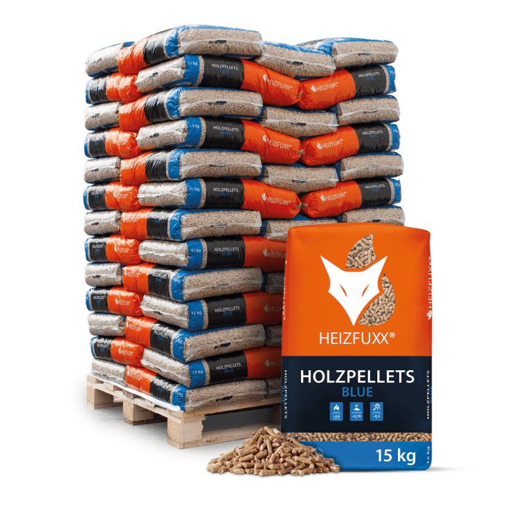 Heizfuxx Holzpellets Blue 15kg x 65 Sack 975kg Palette Weichholzpellets Enplus A1 Pellets