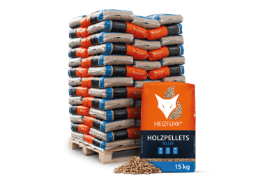 Heizfuxx Holzpellets Blue 15kg x 65 Sack 975kg Palette Weichholzpellets Enplus A1 Pellets