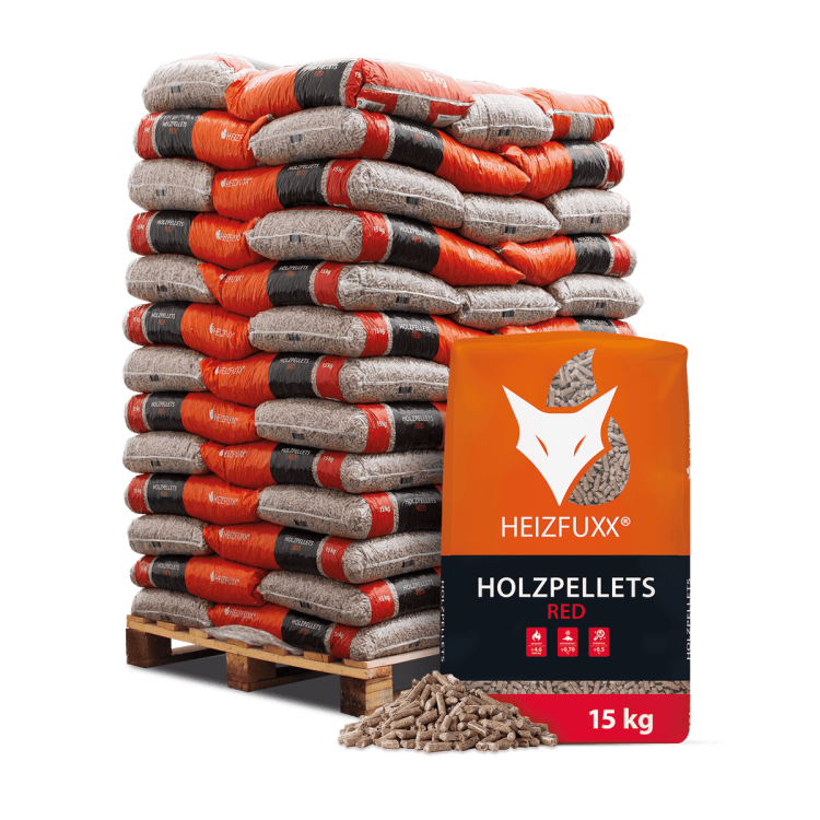 Heizfuxx Holzpellets Red 15kg x 65 Sack 975kg Palette Hartholzpellets Buchenpellets